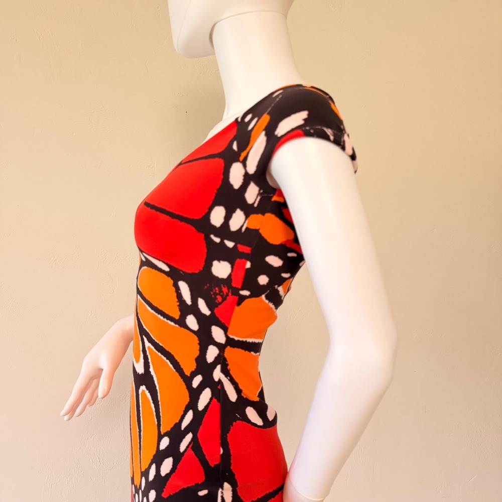 Chiara Boni Le Petite Robe Butterfly Print Sheath Dress Orange Red 36 Italy Made - Picture 4 of 11
